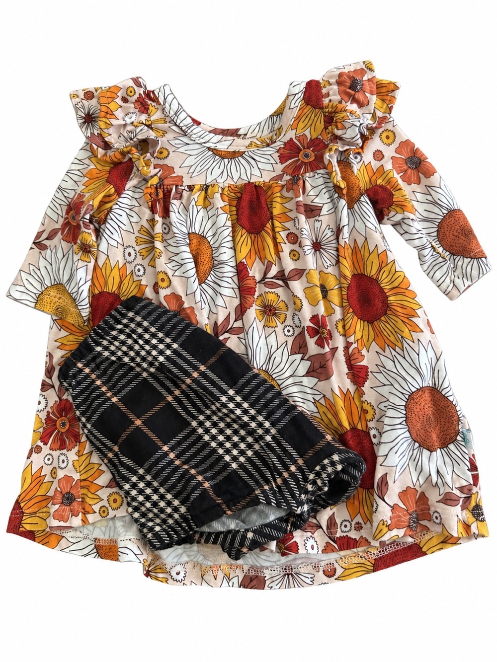 Posh Peanut Ruffle Dress & Plaid Bloomers Fall Outfit 3-6 months